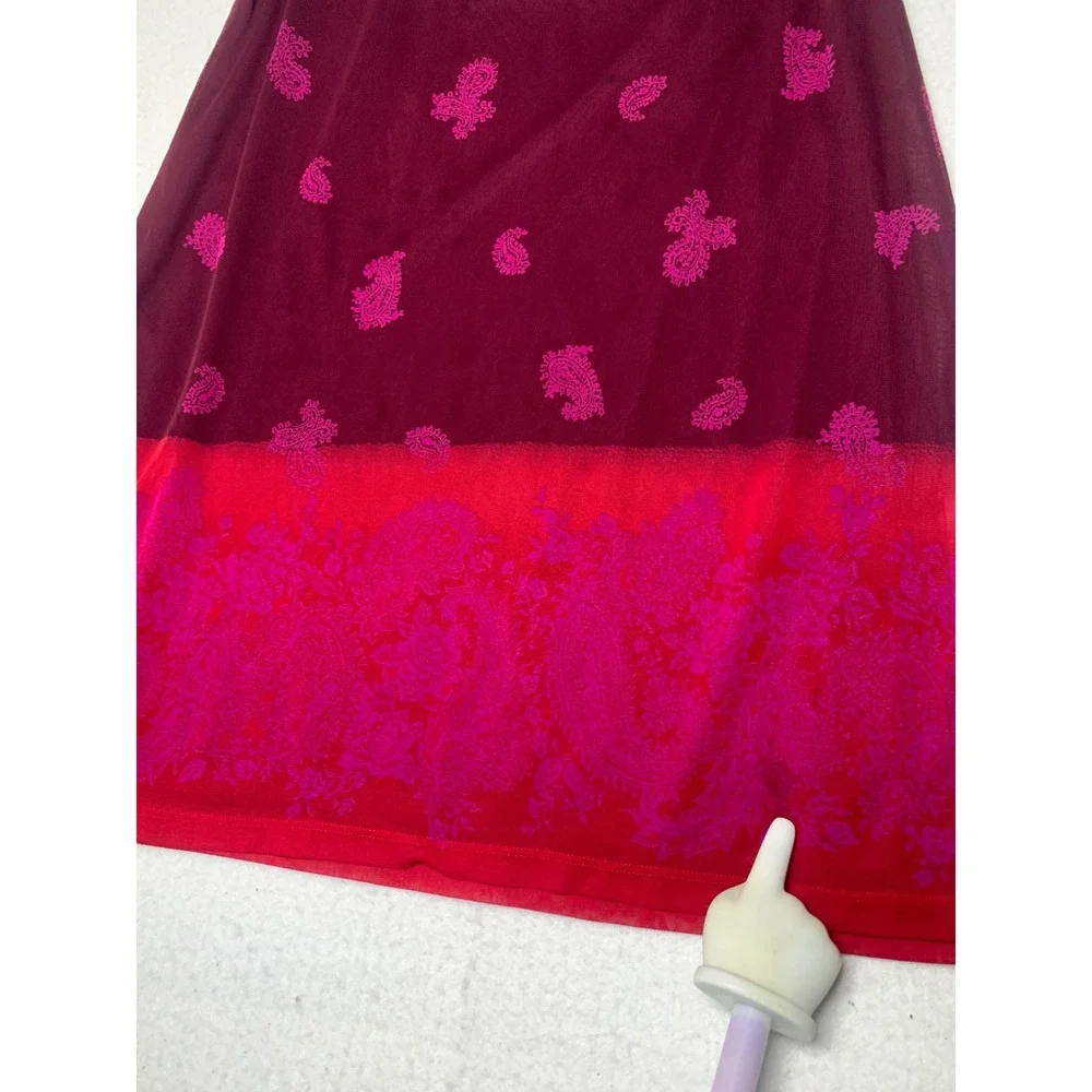 Y2K Express World Brand Burgundy Red Paisley Mesh Ombre Midi‎ Skirt Fairycore